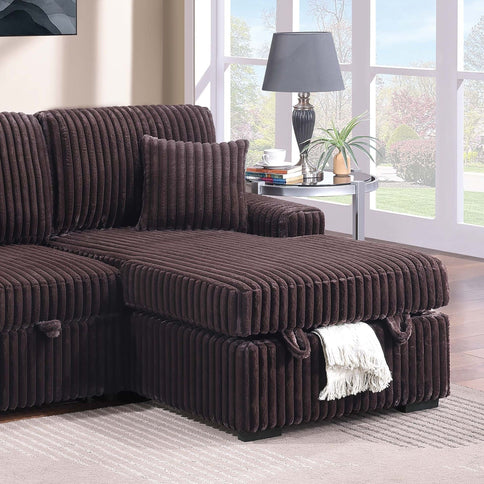 Convertible Sectional Upholstered Sleeper Sofa With Storage Chaise