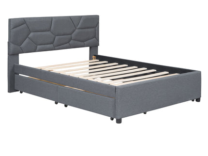Upholstered Platform Bed With Brick Pattern Headboard And Twin Long Size Trundle