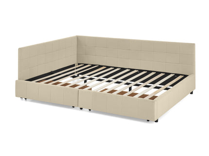 Mid-Century Storage Upholstered Tufted Bed Frame With Backrest And Armrests