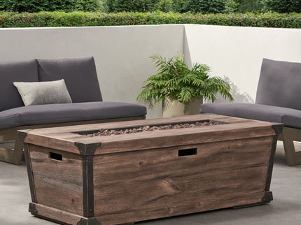 Outdoor Patio Rectangle Gas Burning Fire Pit 50, 000 Btu, Wood Pattern - Brown