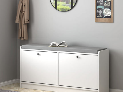 Shoe Storage Bench With Cushion, Entryway Organizer Cabinet For Hallway - White