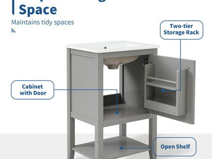 Modern Bathroom Vanity With Sink, Soft-Closing Door And Open Shelf