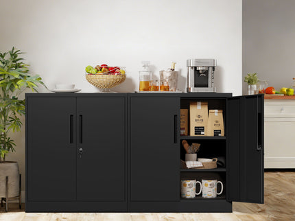 Heavy Duty Storage Cabinet With Lock, 2 Door File Cabinet With 2 Adjustable Shelves - Black