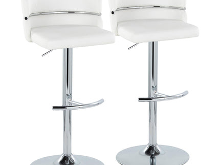 Cinch - Contemporary Adjustable Barstool With Swivel With Rounded T Footrest (Set of 2) - Chrome / White