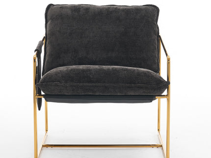 Upholstered Hanging Armchair With Arm Pocketsmetal Frame (Set of 2), Plated Craftsmanship, Crushed Foam Cushions And Skin-Friendly Woven Fabric For Living Room And Bedroom