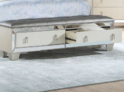 Glamorous Tufted Headboard Bed With Mirror Trim