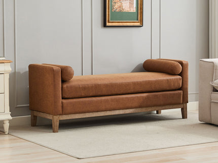 Elegant Upholstered Bench Daybed Ottoman With Bolster Pillows