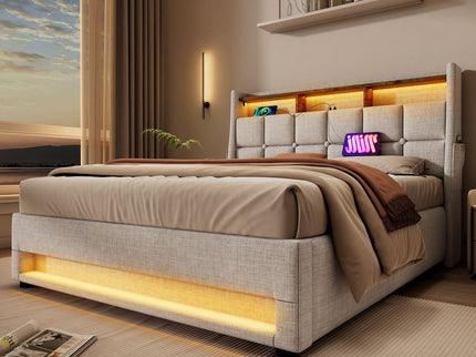 Upholstered Platform Bed With A Hydraulic Storage System, LED And USB Charging (Without Mattress)