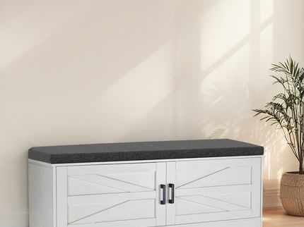 2 Tier Shoe Bench With Padded Seat, 2 Barn Doors And Adjustable Shelves, For Entryway And Living Room - White