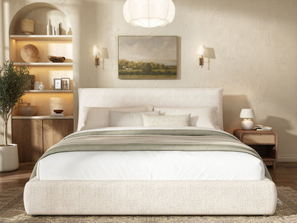 Upholstered Platform Bed Frame With Oversized Plush Pillow Headboard