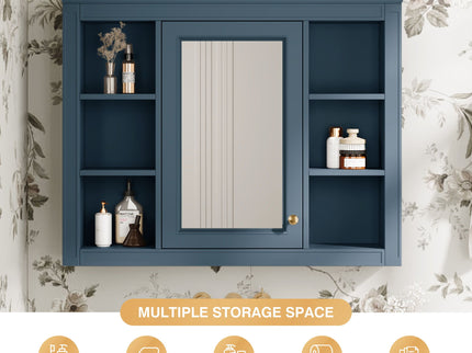 Wall Mounted Medicine Cabinet With Mirror, Storage Cabinet Featuring 6 Open Shelves And Adjustable Interior