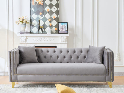 Deep Seat Sofa With Button Nailhead, Square Arm Couches