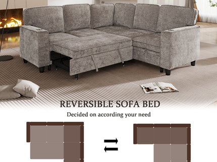 L-Shaped Sofa With Pull Out Sofa Bed With USB