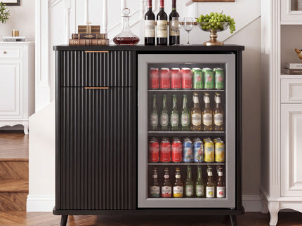 Fluted Coffee Bar Cabinet With Mini Fridge Space & Charging Station