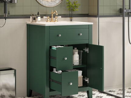 Bathroom Vanity With Basin, Rectangular Cabinet With 2 Drawers And Soft Closing Door