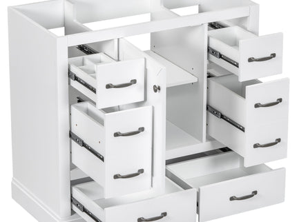 Modern Bathroom Vanity Base Only, 6 Drawer Storage With Adjustable Shelf