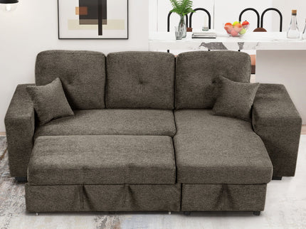 Reversible Sleeper Sectional Sofa Bed With Side Shelf And 2 Stools, Pull-Out L-Shaped Sofa Bed, Corner Sofa-Bed With Storage Chaise Left / Right Hande For Living Room