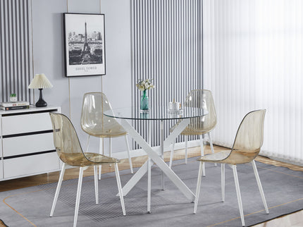 Dining Table With Cross Metal Leg And Tempered Glass, Modern Space Saving Kitchen Table For Living Room