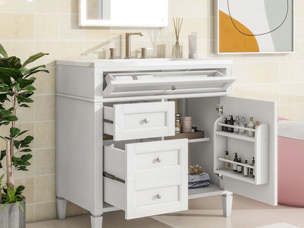 Bathroom Vanity With Top Sink, 2 Drawers And Tip Out Drawer, Rectangular Design