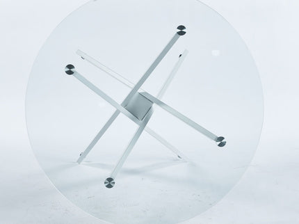 Dining Table With Cross Metal Leg And Tempered Glass, Modern Space Saving Kitchen Table For Living Room