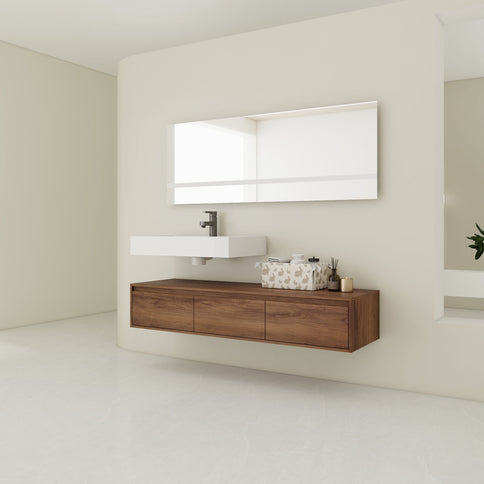 Modern Wall Mounted Bathroom Vanity With Resin Sink And Soft Close Drawer
