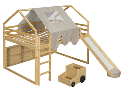 Loft Bed With House Shaped Frame And Tent