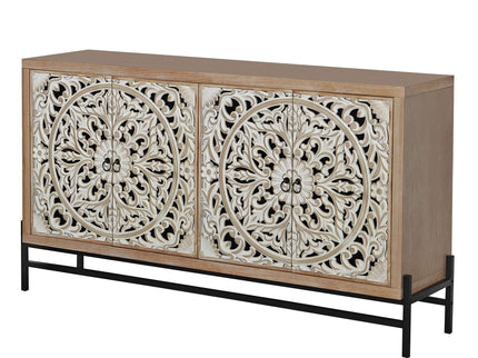 Carved 4 Door Cabinet, Storage Sideboard For Living Room - Multi