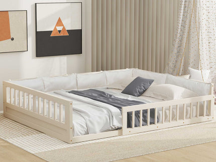 Upholstered Platform Bed With Guardrail And Pillow