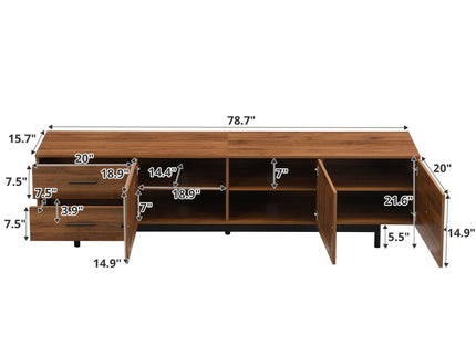 TV Stand, Media Console With 2 Drawers, Soft Closing Hinges, Adjustable Shelves - Walnut