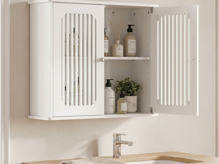 Louvered Double Door Wall Mounted Bathroom Cabinet - White