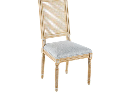 French Country Dining Chair With Rectangular Cane Backrest And Smooth Upholstered Seating