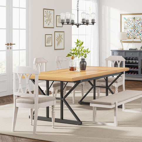 Rectangular Dining Table With X Trestle Metal Legs