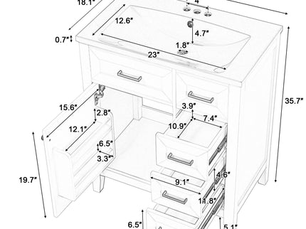 Modern Bathroom Vanity With Sink Combo, 3 Drawers, Undermount Drop-In Sink