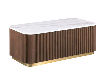 3 Piece Table Set (Rectangle Cocktail Table And Two Square End Tables) - Brown / Gold / White