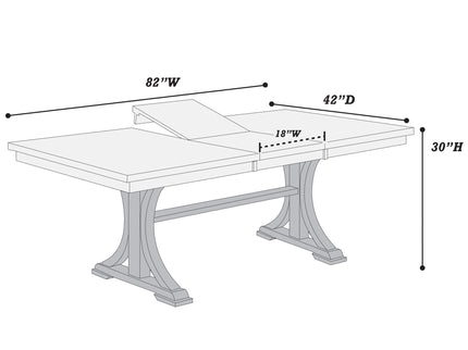 Rectangle Dining Table With Butterfly Leaf, Trestle Base - Charcoal