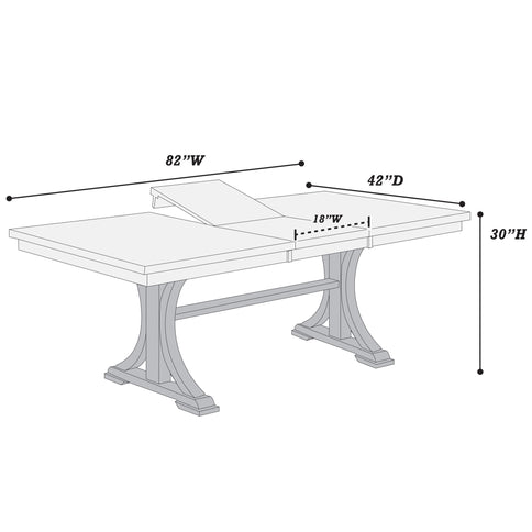 Rectangle Dining Table With Butterfly Leaf, Trestle Base - Charcoal