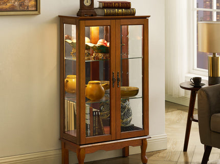 Curio Cabinet Lighted Curio Diapaly Cabinet With Adjustable Shelves And Mirrored Back Panel, Tempered Glass Doors (3 Tier), (E26 Light Bulb Not Included)