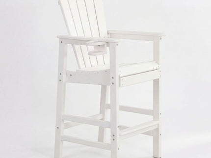 Outdoor Bar Height Adirondack Patio Chair With Cup Holder And Armrests All Weather UV Resistant - White