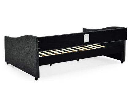 Upholstered Tufted Daybed With Drawers, Waved Arms