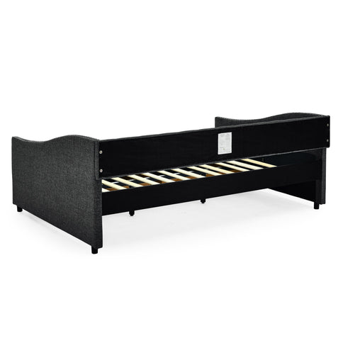 Upholstered Tufted Daybed With Drawers, Waved Arms