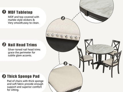 5 Pieces Dining Table And Chairs Set For 4 Persons, Kitchen Room Solid Wood Table With 4 Chairs