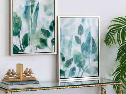 Framed Printed Acrylic Decorative Wall Art, Wall Decor For Living Room (Set of 2) - White / Green