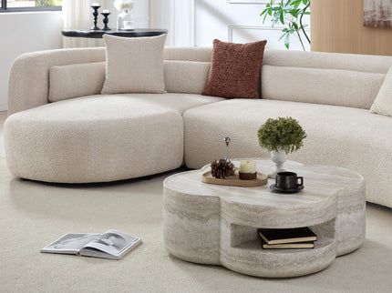 Clover Round Coffee Table With Open Storage - Marble