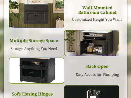 Wall Mounted Bathroom Vanity With Tip Out Drawer And Open Back Design