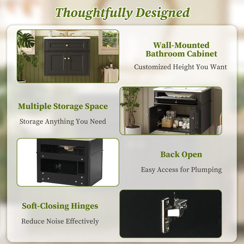Wall Mounted Bathroom Vanity With Tip Out Drawer And Open Back Design