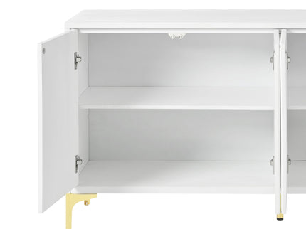 Modern Wood Sideboard Cabinet With Carved Door Panels, Adjustable Shelves, And Sturdy Metal Legs