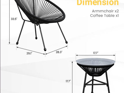 Acapulco Style 3 Piece Patio Bistro Set With Chairs