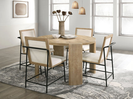 Bowen - Round Dining Table With Cream Color Upholstered Chairs (Set of 5) - Oak Finish