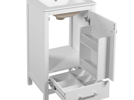 Bathroom Vanity With Ceramic Sink, Soft Close Drawers, Door Organizer, Divider Drawer, Adjustable Foot Pads