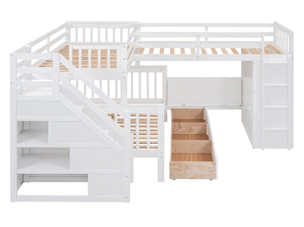 L Shaped Bunk Bed With 3 Drawers, Portable Desk And Wardrobe